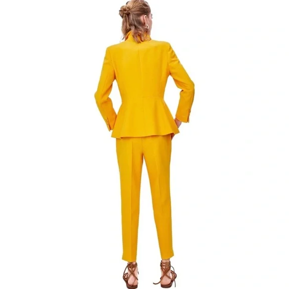 Zara mustard yellow straight leg trouser pant - Picture 4 of 11